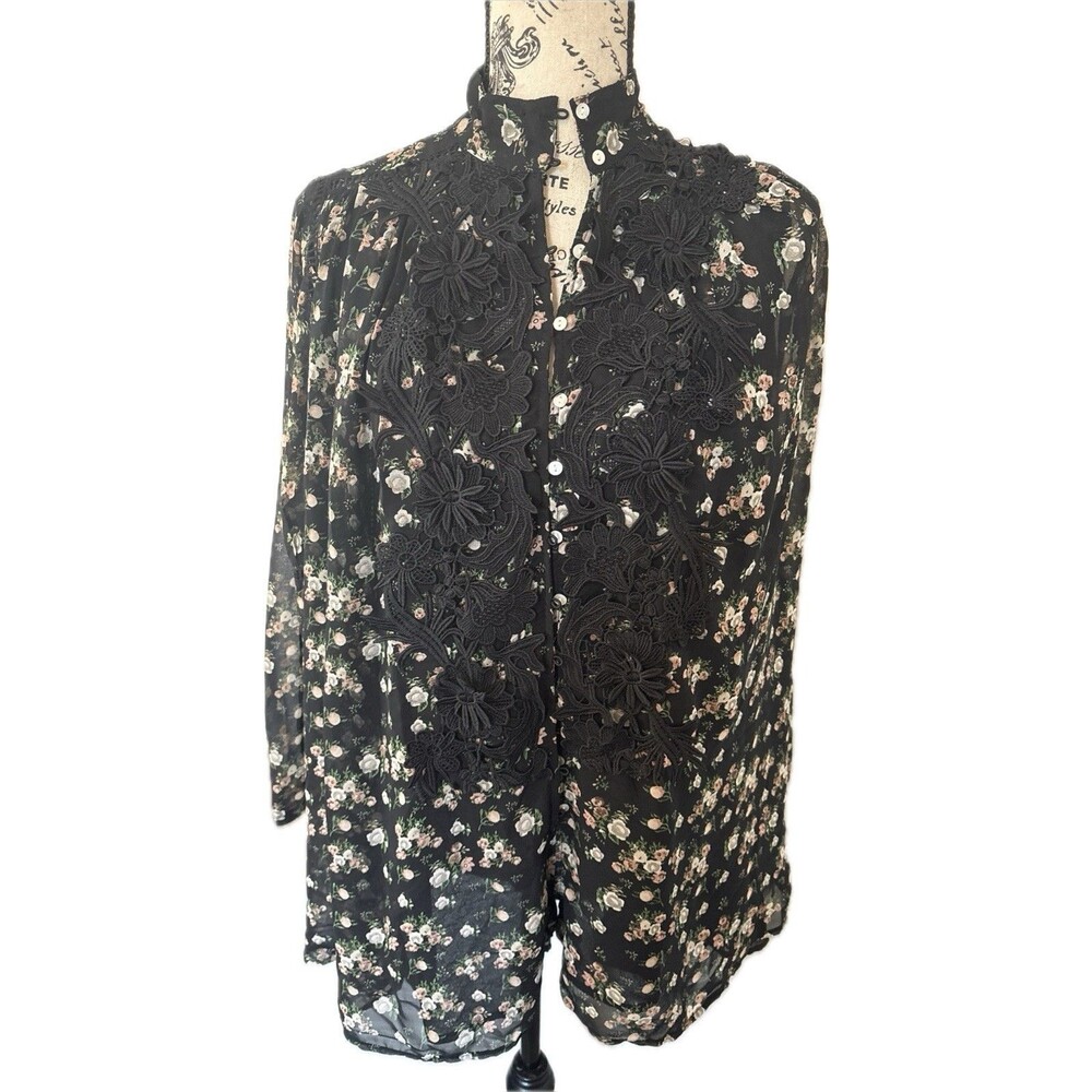 ZARA Woman Premium Denim Collection black floral romperβ Size M Boho Coquette